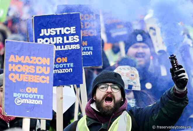 Demonstrators accuse Amazon of union-busting at rally in Montreal, call for boycott