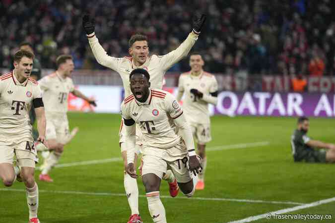 Bayern advances on late Davies goal and Feyenoord knocks AC Milan out of Champions League
