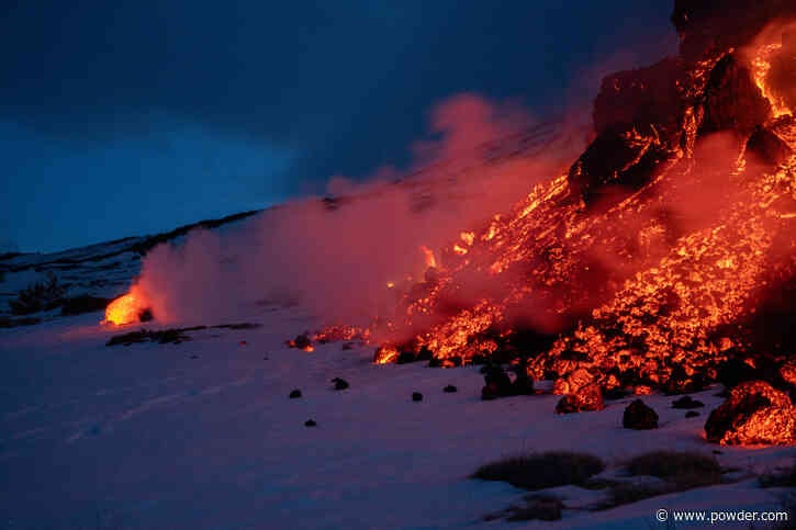 Snowboarding Next to Lava: Italy's Mt. Etna Erupts