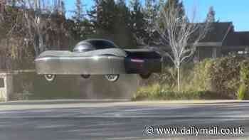 The car that lets you FLY over traffic jams! Futuristic £235,000 vehicle takes flight for the first time - hopping over another vehicle on a public street in California