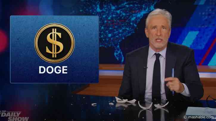 Jon Stewart smashes mug during rant about Elon Musks DOGE cuts