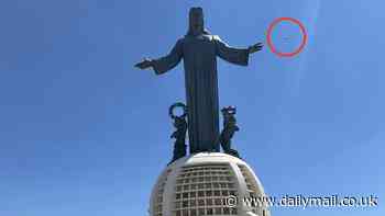 UFO captured above Jesus statue at religious landmark