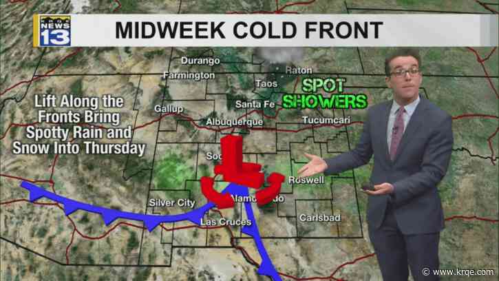 Sporadic rain & snow, cooler & windier weather