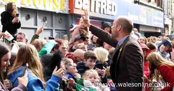 Children waiting to see William and Kate sing Calon Lân and the crowd follow their lead