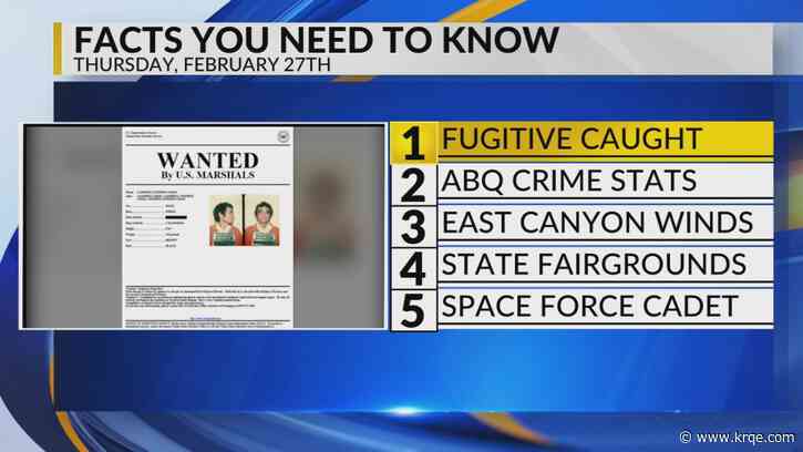KRQE Newsfeed: Fugitive caught, ABQ crime stats, Cool and drier, State fairgrounds, Space Force cadet