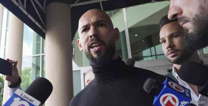 The Tate brothers, who face human trafficking charges in Romania, arrive in Florida