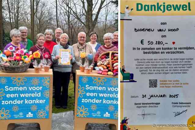 Tin (81) en vriendinnen halen 50.000 euro op met zelfgenaaide bloemen voor Kom Op Tegen Kanker, ter nagedachtenis van overleden zoon Koen: “Wil zijn herinnering aan iets positiefs koppelen”