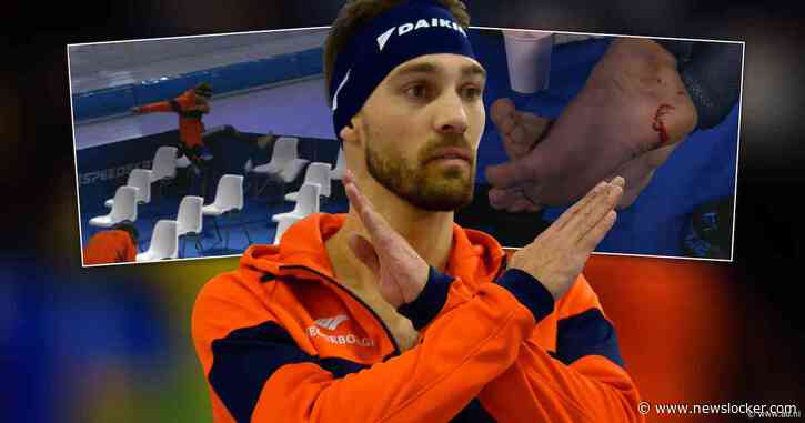 Woedende Kjeld Nuis trapt stoel en eigen voet kapot na diskwalificatie in Thialf: ‘Heel mijn hiel is los’