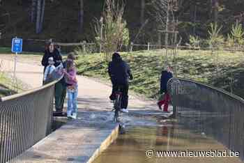 ‘Over het water fietsen’ is er de grote troef, maar dat doe je nu niet zonder natte voeten: populaire fietsbrug staat onder water