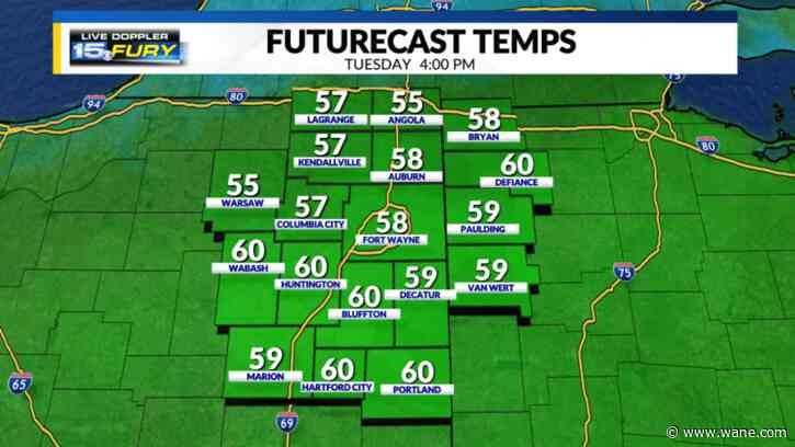 Showers moving in with the warmest temps of the week today
