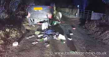 Driver arrested at hospital after car flips onto roof in Cambridgeshire