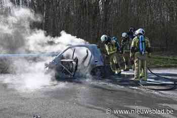 Wagen brandt volledig uit langs E403 in Wevelgem, van bestuurder is geen spoor