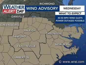 Wind advisory in effect Wednesday, severe storms expected for a WRAL Weather Alert Day