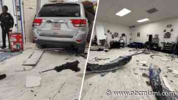 ‘The hand of God was on us': Owner thankful to be alive after Jeep slams into Pompano Beach businesses