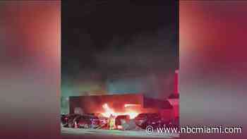 Video shows cars on fire at auto body shop in Brownsville