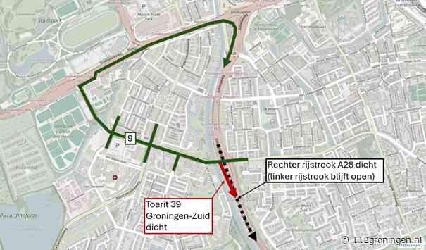 Toerit Groningen-Zuid naar A28 richting Assen komend weekend dicht