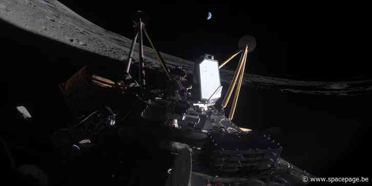 De commerciële maanlander Athena ligt op zijn zij op het maanoppervlak