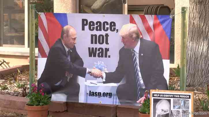 Sign showing President Trump and Vladimir Putin stolen from home in Albuquerque