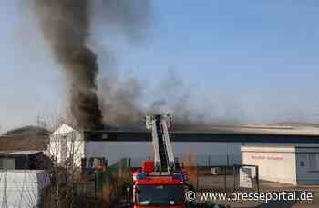 FW-E: Großbrand einer Lagerhalle - Rauchsäule weit sichtbar