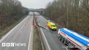 Gravel lorry crashes on dual carriageway