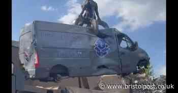 Watch the moment a van used to illegally collect and fly-tip waste is crushed