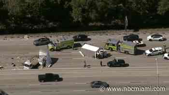 Rollover crash involving 2 box trucks snarls traffic on Turnpike in NW Miami-Dade