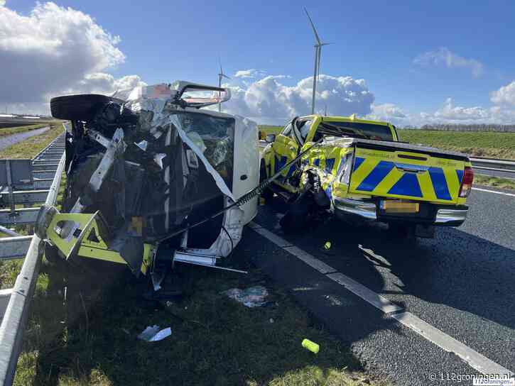 Voertuig Weginspecteur Rijkwaterstaat geraakt tijdens afzetting N33, 1 gewonde (Video)