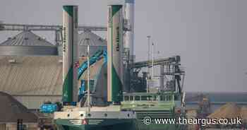 Unusual looking 'winged' ship docks at port for the first time