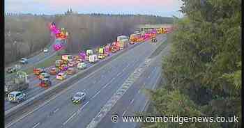 A14 crash leaves two lanes closed with traffic build-up