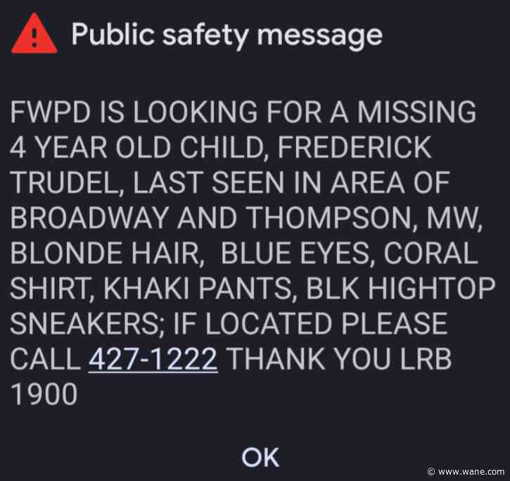 Public Safety Alert issued for missing 4-year-old