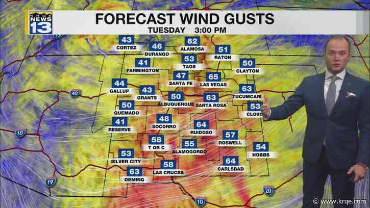 Up to 70 mph wind gusts possible Tuesday afternoon
