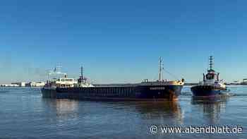 Containerschiff havariert auf der Elbe vor dem Falkensteiner Ufer
