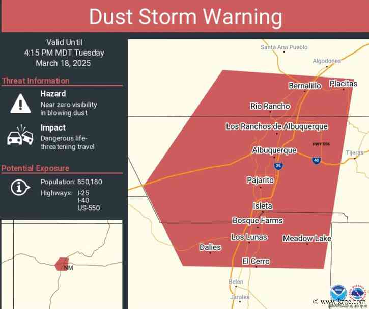 Dust storm warning issued for Albuquerque and areas around New Mexico