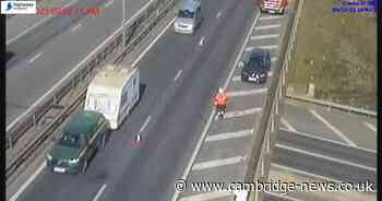 M11 van crash causes delays near Cambridge