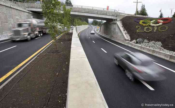 Commercial truck hits B.C. highway overpass, losing lumber load and snarling traffic