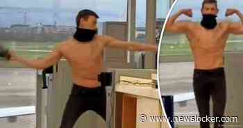 Ontblote man slaat boel kort en klein op luchthaven