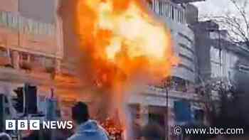 Truck explodes outside shopping centre