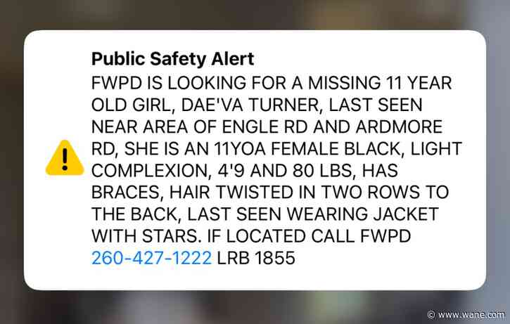 Public Safety Alert issued for missing 11-year- old girl