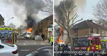 Van destroyed after fire fills road with thick black smoke in East Dulwich