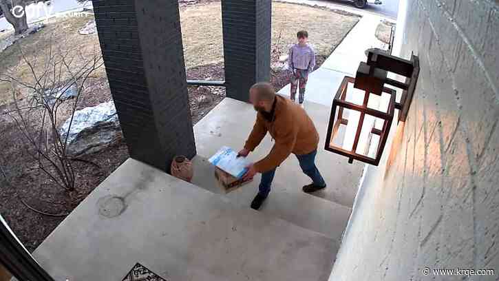 WATCH: Man caught on camera stealing packages with a child