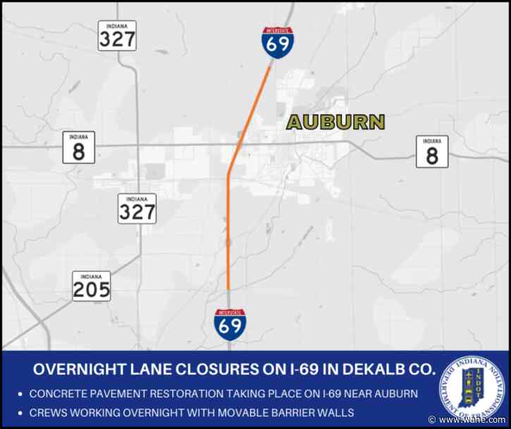 I-69 lane closures to last until September near Auburn