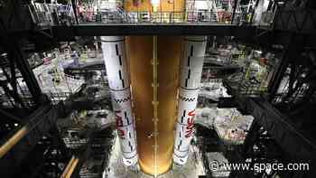 NASA completes SLS core stage stacking  for Artemis 2 moon mission (photos)