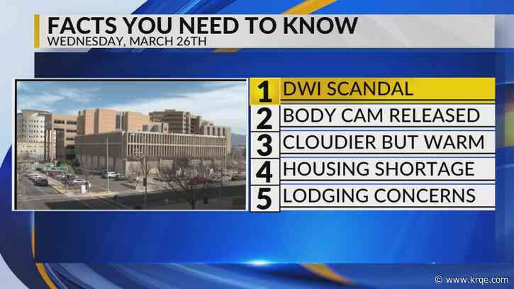 KRQE Newsfeed: DWI scandal, Body cam released, Cloudier and warm, Housing shortage, Lodging concerns