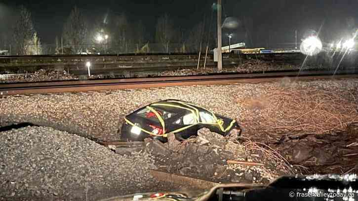 Vehicle crashes into a ditch near Chilliwack railroad tracks Wednesday night