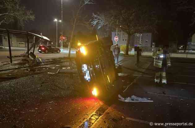 POL-OF: Über 90.000 Euro Schaden: Mercedes überschlägt sich und kollidiert mit Bushaltestelle