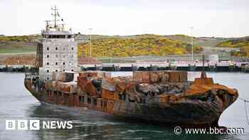 Crashed cargo ship Solong arrives in Aberdeen