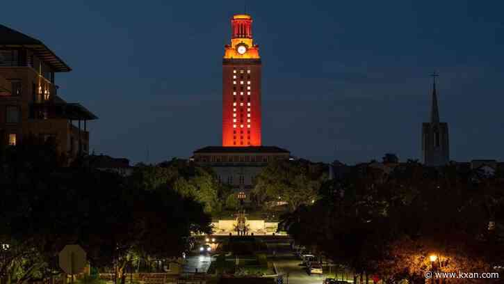 A 2025 NCAA Championship illuminates the UT Tower in burnt orange