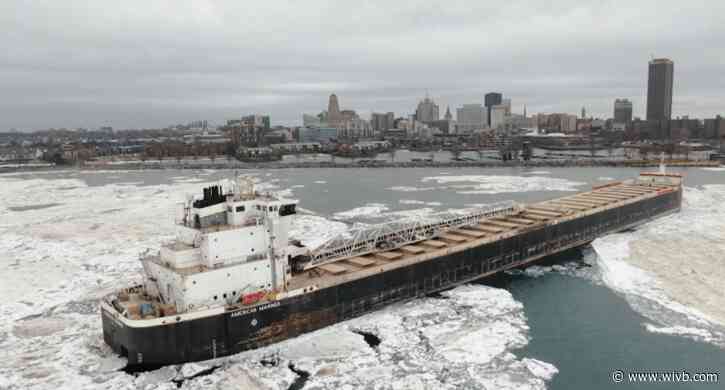 Ice on Lake Erie delays American Mariner's transit, boom removal
