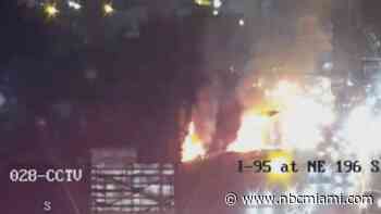 Video shows car on fire on I-95 at Ives Dairy Road in Miami-Dade: FHP