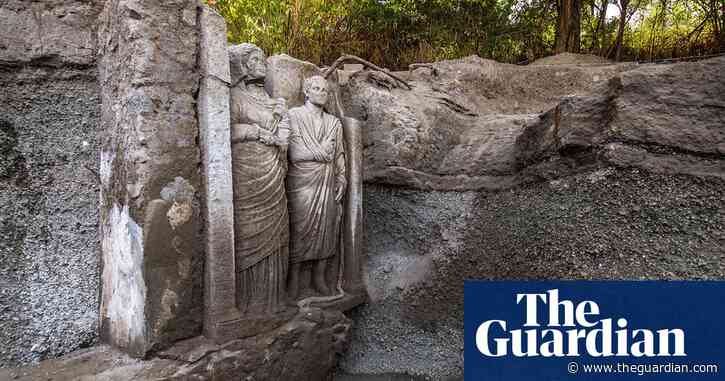 Two near lifesize sculptures found during excavations of Pompeii tomb